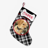 松素朴錐付き白黒の格子板 スモールクリスマスストッキング (正面 (吊り時))