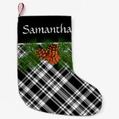 松素朴錐付き白黒の格子板 スモールクリスマスストッキング (正面)
