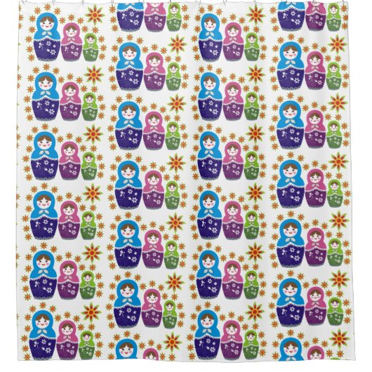 松良香ロシアの人形、ひまわり模様 シャワーカーテン (正面)