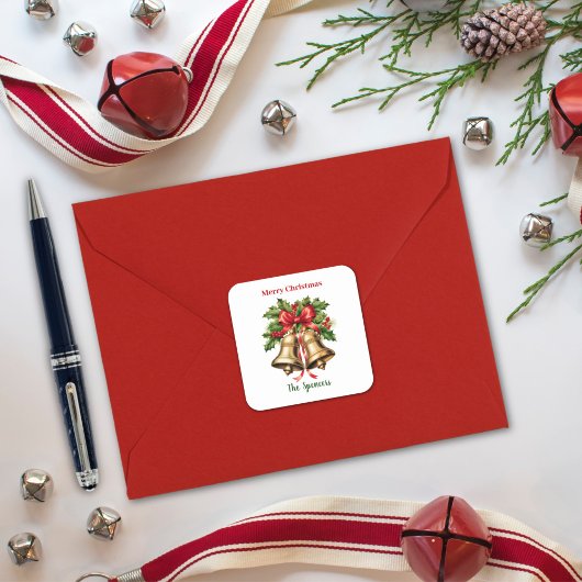 松葉と実のゴールドベル 楽しいクリスマス スクエアシール