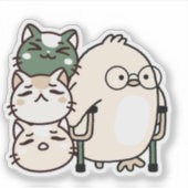松葉杖と猫の積み重ねとひよこ シール (正面)