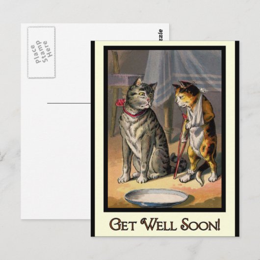 松葉杖のネコ ポストカード (正面/裏面)