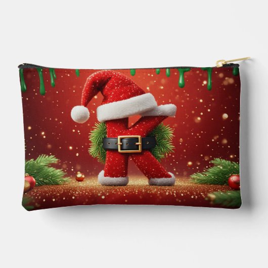 松飾りのあるサンタのKの文字 クリスマスの輝き🎅 アクセサリーポーチ (裏面)