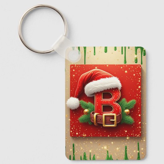松飾りのサンタさんBのクリスマス文字 🎅 キーホルダー (正面)
