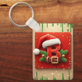 松飾りのサンタさんBのクリスマス文字 🎅 キーホルダー (正面)