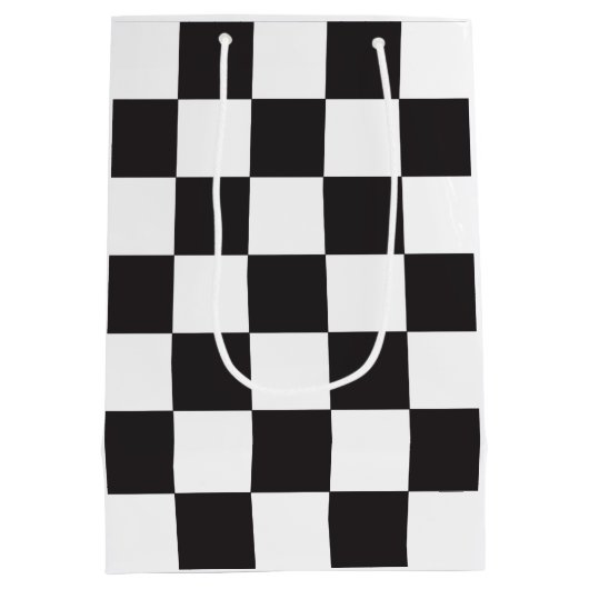 板市松模様に模様(白黒抽象芸術) ミディアムペーパーバッグ (裏面)