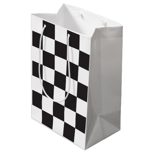 板市松模様に模様(白黒抽象芸術) ミディアムペーパーバッグ (裏面アングル)