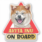板犬の秋田犬レッド三角信号機 シール (正面)