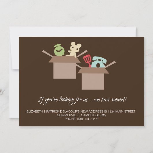 板紙箱のブラウンの移動発表 案内状 (正面)