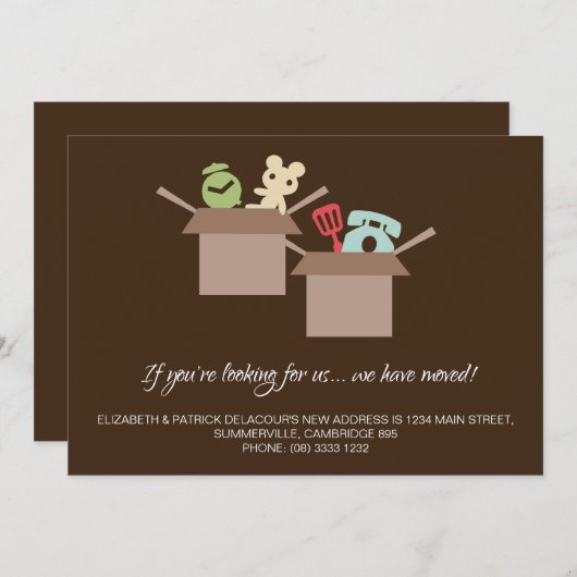 板紙箱のブラウンの移動発表 案内状 (正面/裏面)