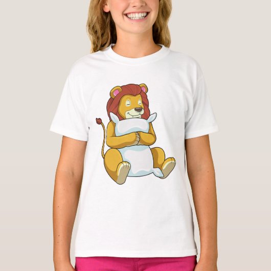 枕で寝ているライオン Tシャツ (正面)