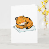 枕で寝ている虎 カード (黄色い花)