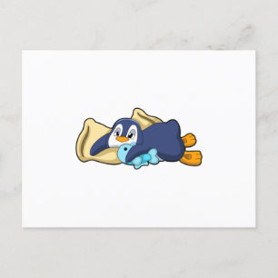 枕で寝るペンギン ポストカード