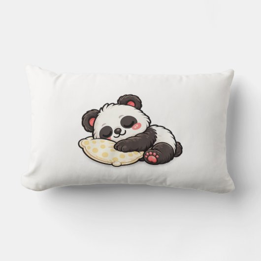 枕で眠るかわいいパンダ ランバークッション (正面)