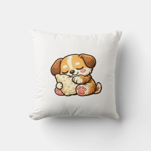 枕で眠るかわいい子犬 クッション (正面)
