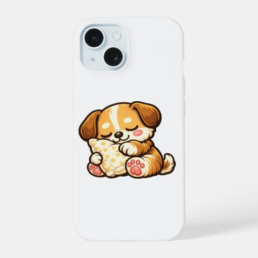 枕で眠るかわいい子犬 iPhone 15ケース (裏面)