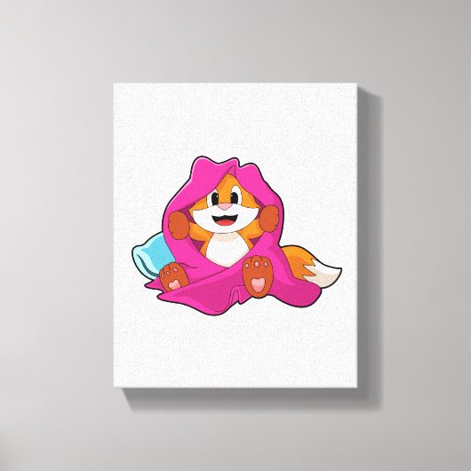 枕と毛布を備えたキツネ キャンバスプリント (正面)