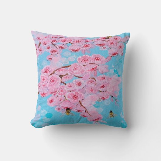 枕に咲くさくらんぼの花 クッション (正面)