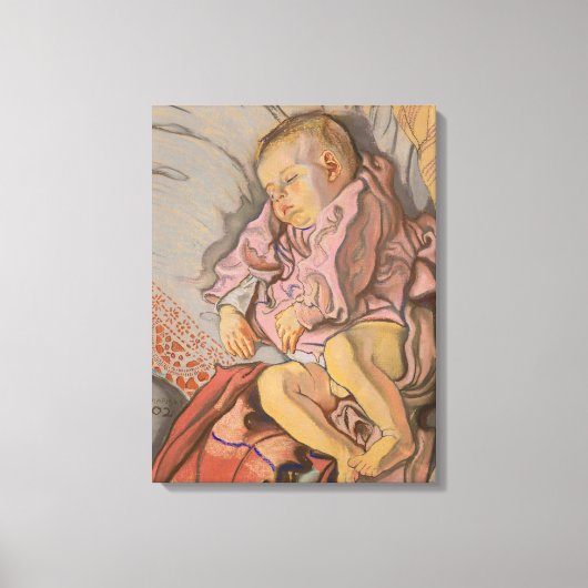 枕に寝る子ども(by Wyspianski) キャンバスプリント (正面)