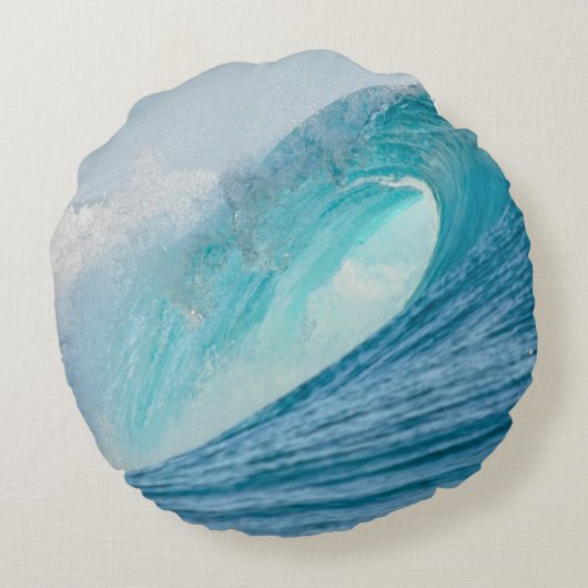 枕のあたりで壊れるサーフィンのバレルの波 ラウンドクッション (裏面)