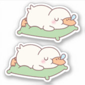 枕の上で寝るかわいいアヒル シール (正面)