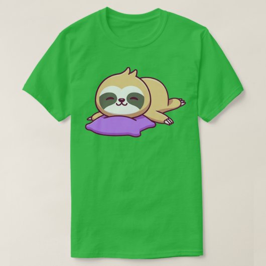 枕の上で寝るかわいいナマケモノ Tシャツ (デザイン正面)