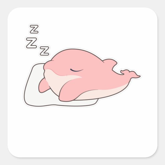 枕の上で眠っているイルカ スクエアシール (正面)