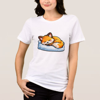枕の上で眠るキュートな狐のゆるふわTシャツ かわいいキツネのデザイン トライブレンドTシャツ