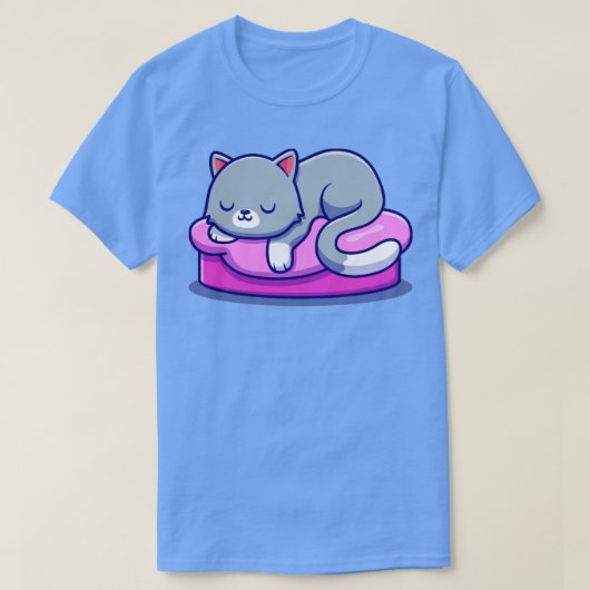 枕の上で眠る可愛い猫 Tシャツ (デザイン正面)