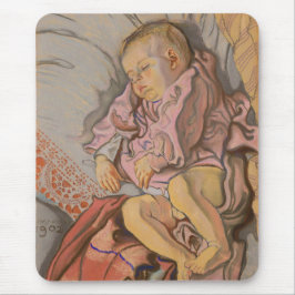 枕の上で眠る幼い子供 マウスパッド