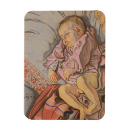 枕の上で眠る幼い子供 マグネット