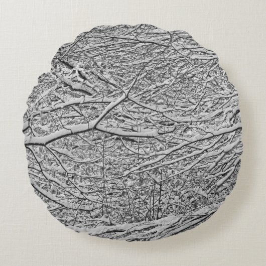 枕の周りの雪の枝 ラウンドクッション (正面)