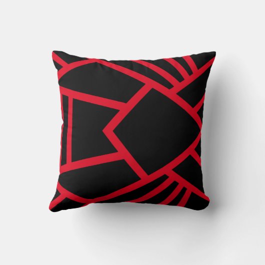 枕の黒と赤の抽象芸術の幾何スタイル クッション (裏面)