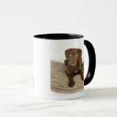 枕の4ヶ月のチョコレート実験室の子犬 マグカップ (正面右)