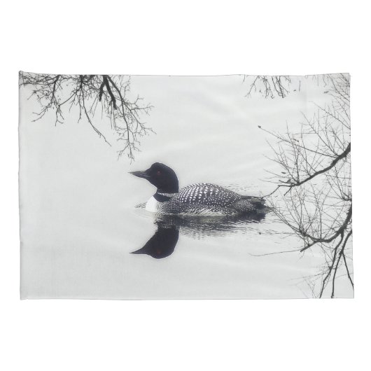 枕は湖の白黒水潜り鳥を包装します 枕カバー (裏面-右)