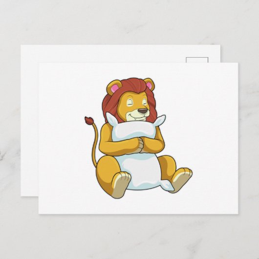 枕を使って寝ているライオン ポストカード (正面/裏面)