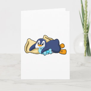 枕を使って寝るペンギン カード