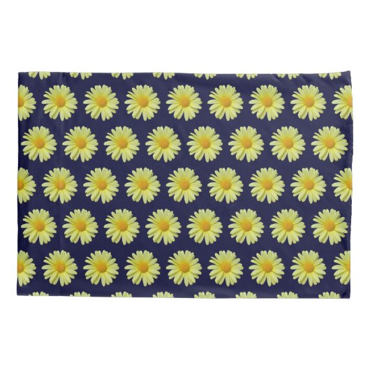 枕カバー – イエローデイジーオンミッドナイトスカイ (裏面-左)