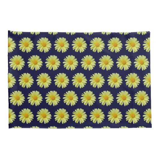 枕カバー – イエローデイジーオンミッドナイトスカイ (裏面-右)