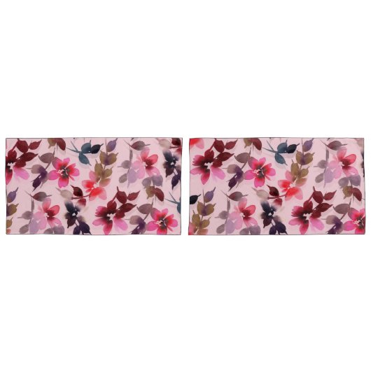 枕カバー – ピンクの背景のフローラプリント (正面-セット)