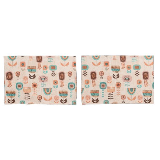 枕カバー - モダンな花柄デザイン ベージュとブルー (フロントセット)