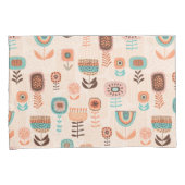 枕カバー - モダンな花柄デザイン ベージュとブルー (正面右)