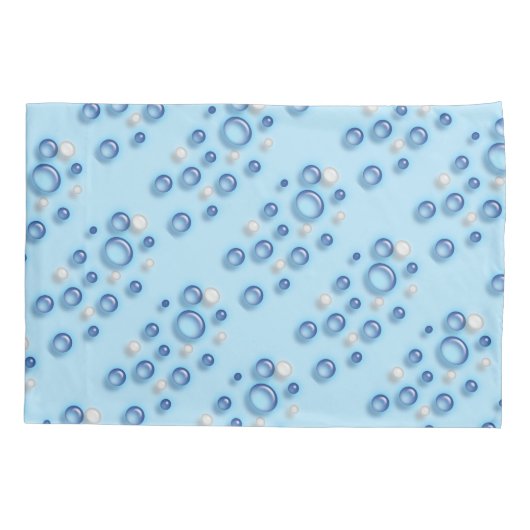 枕カバー – 青と青の白の泡 (裏面-左)