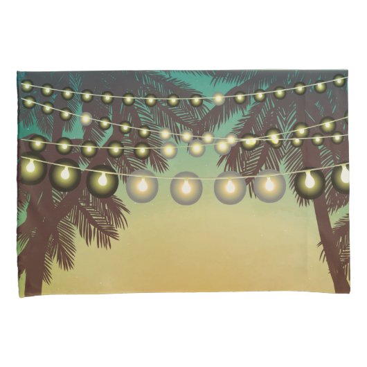 枕ケースビーチサンセットパームツリーストリングライト 枕カバー (正面右)