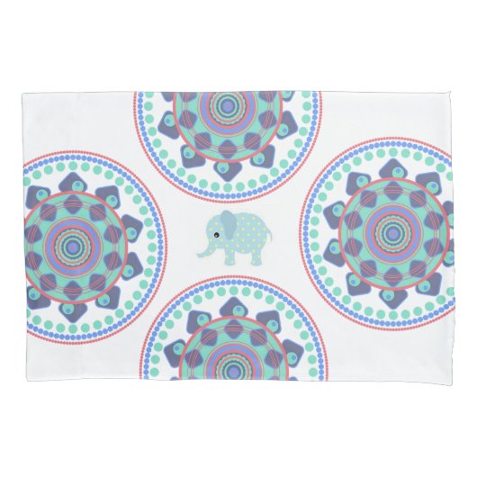 枕ケースブルーエレファントマンダラ 枕カバー (正面)