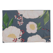 枕ケース白いフローラ花オンダークブルー 枕カバー (正面右)