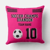 枕サッカーfuchiaブラックスパーソナライズされたポーツゴール クッション (裏面)