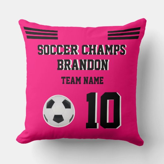 枕サッカーfuchiaブラックスパーソナライズされたポーツゴール クッション (正面)