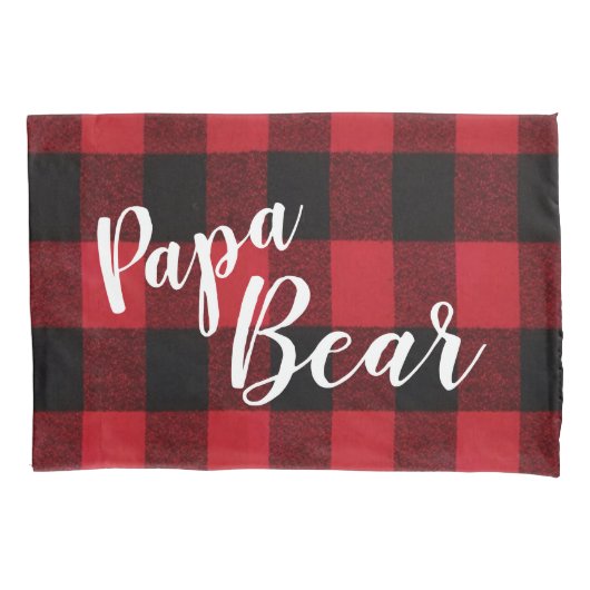 枕パーソナライズされたケース赤バッファロープレイドベア 枕カバー (正面左)