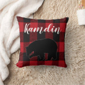 枕パーソナライズされた赤バッファロープレイドベアーブラック クッション (ブランケット)